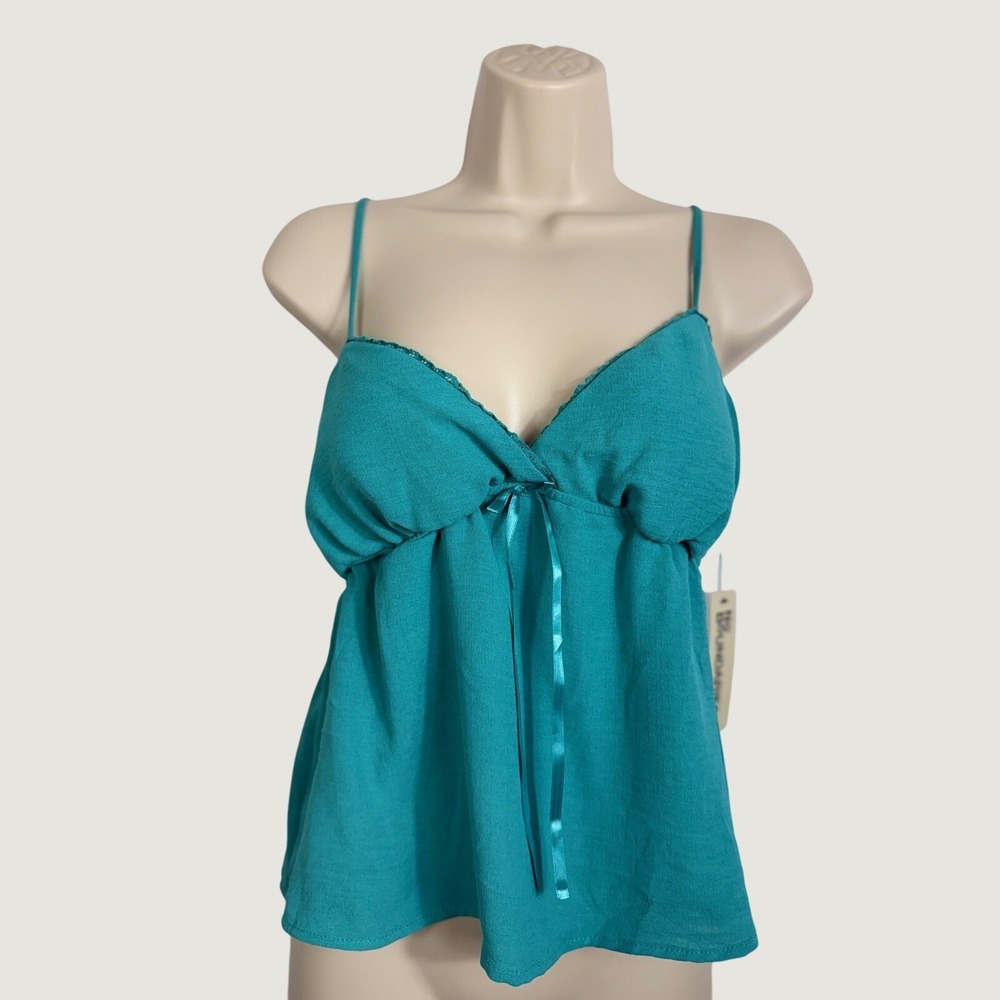 No Boundaries Tank Womens S 4-6 Turquoise Fashion Bra Cup Babydoll Camisole NWT